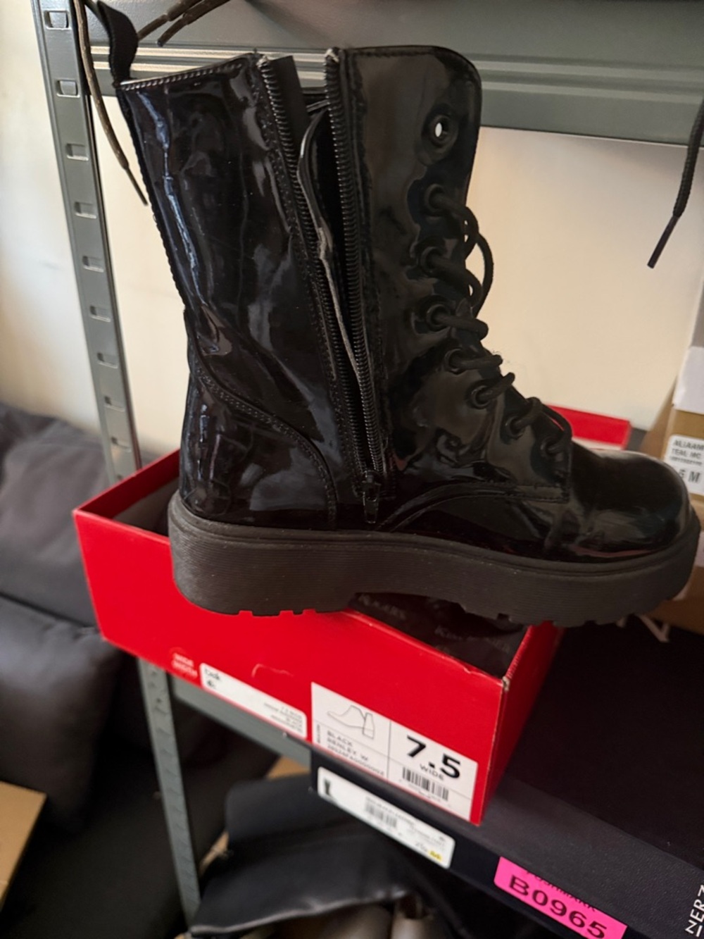 Women’s Lace-Up Patent Combat Boots - Black